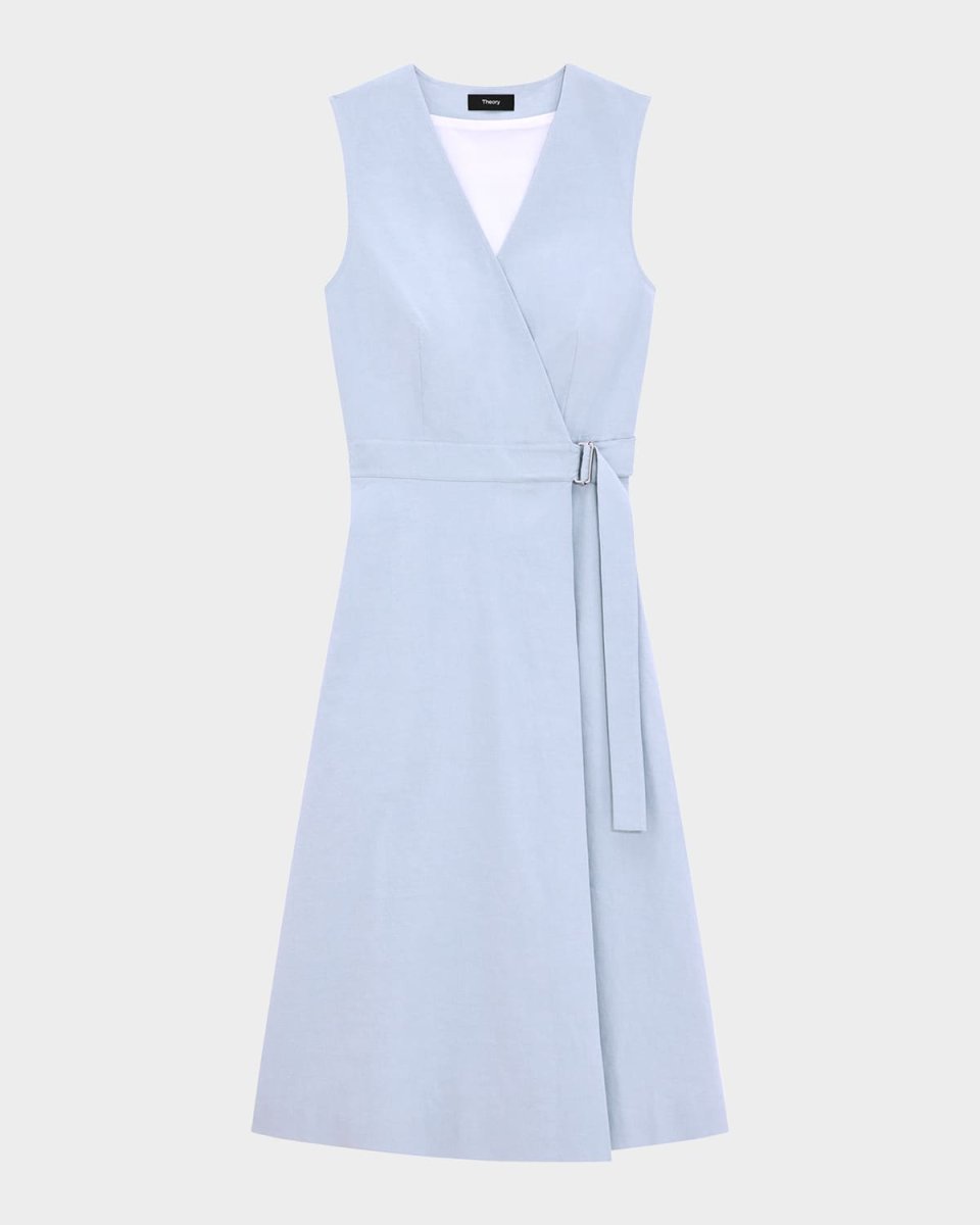 A-Line Crunch Linen Wrap Dress